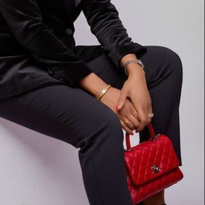 CHANEL Red Quilted Top Handle Satchel with Gold CC